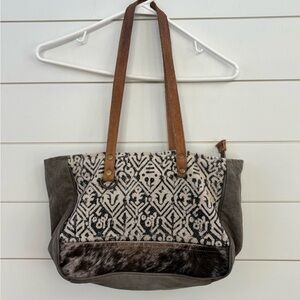 Myra Bag Black and Gray Geometric Small Tote